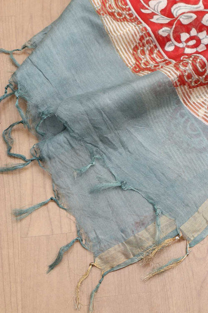 Elegant Grey Kalamkari Cotton  Silk Saree - Luxurion World