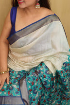 Blue Kalamkari Cotton Silk Saree: Elegant Digital Print - Luxurion World