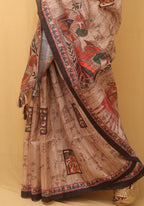 Pastel Kalamkari Print Semi Tussar Silk Saree - Luxurion World