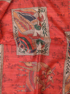 Red Kalamkari Print Semi Tussar Silk Saree - Luxurion World