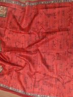 Red Kalamkari Print Semi Tussar Silk Saree - Luxurion World