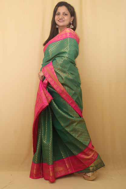 Green And Pink Kanjeevaram Silk Saree