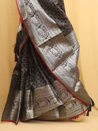Elegant Black Kanjeevaram Silk Checks Saree: Timeless Beauty - Luxurion World