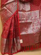 Elegant Maroon Kanjeevaram Silk Checks Design Saree - Luxurion World