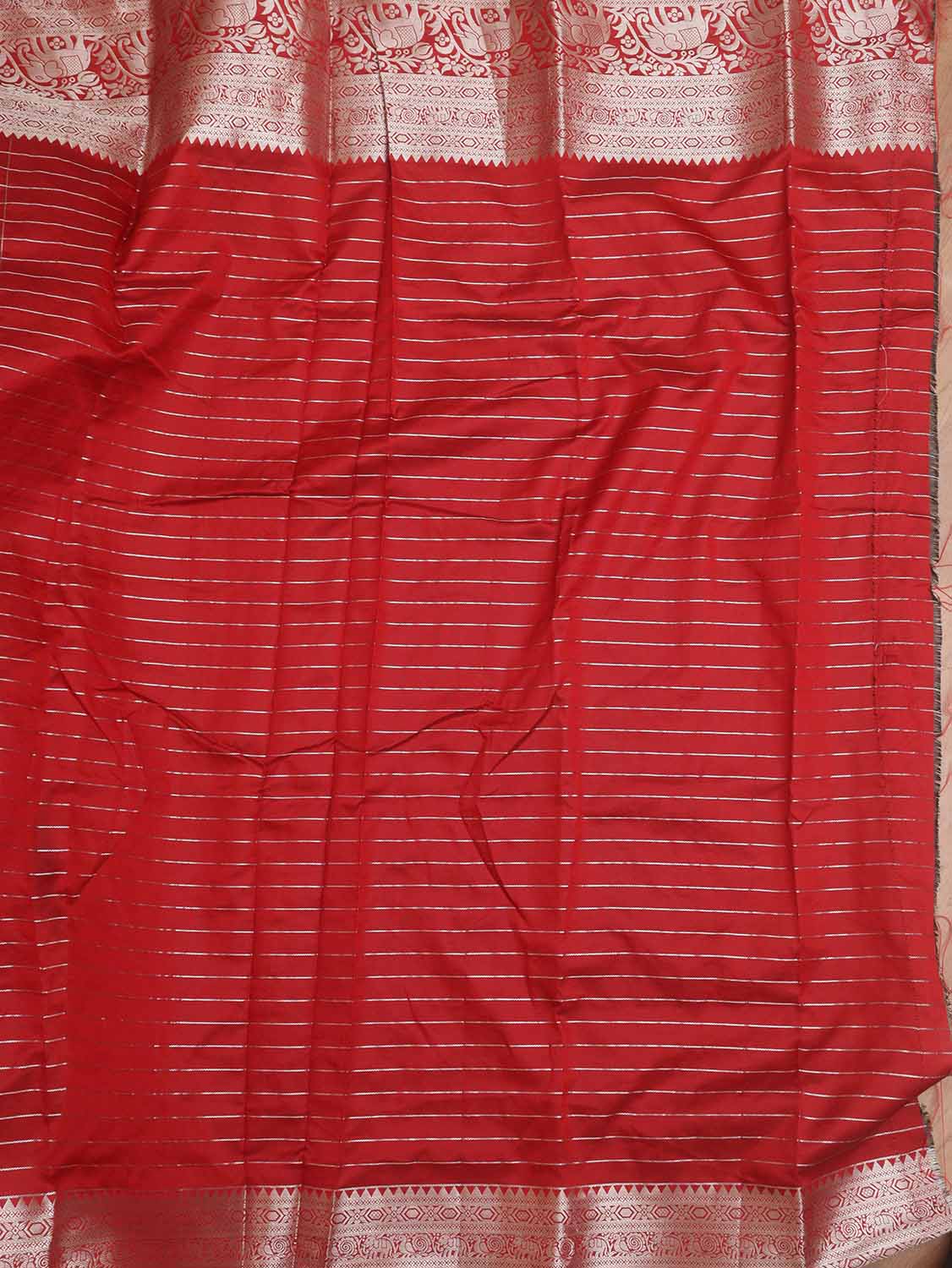Elegant Maroon Kanjeevaram Silk Checks Design Saree - Luxurion World