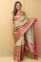 1 Min Ready To Wear - Green Kanjeevaram Silk Saree - Luxurion World