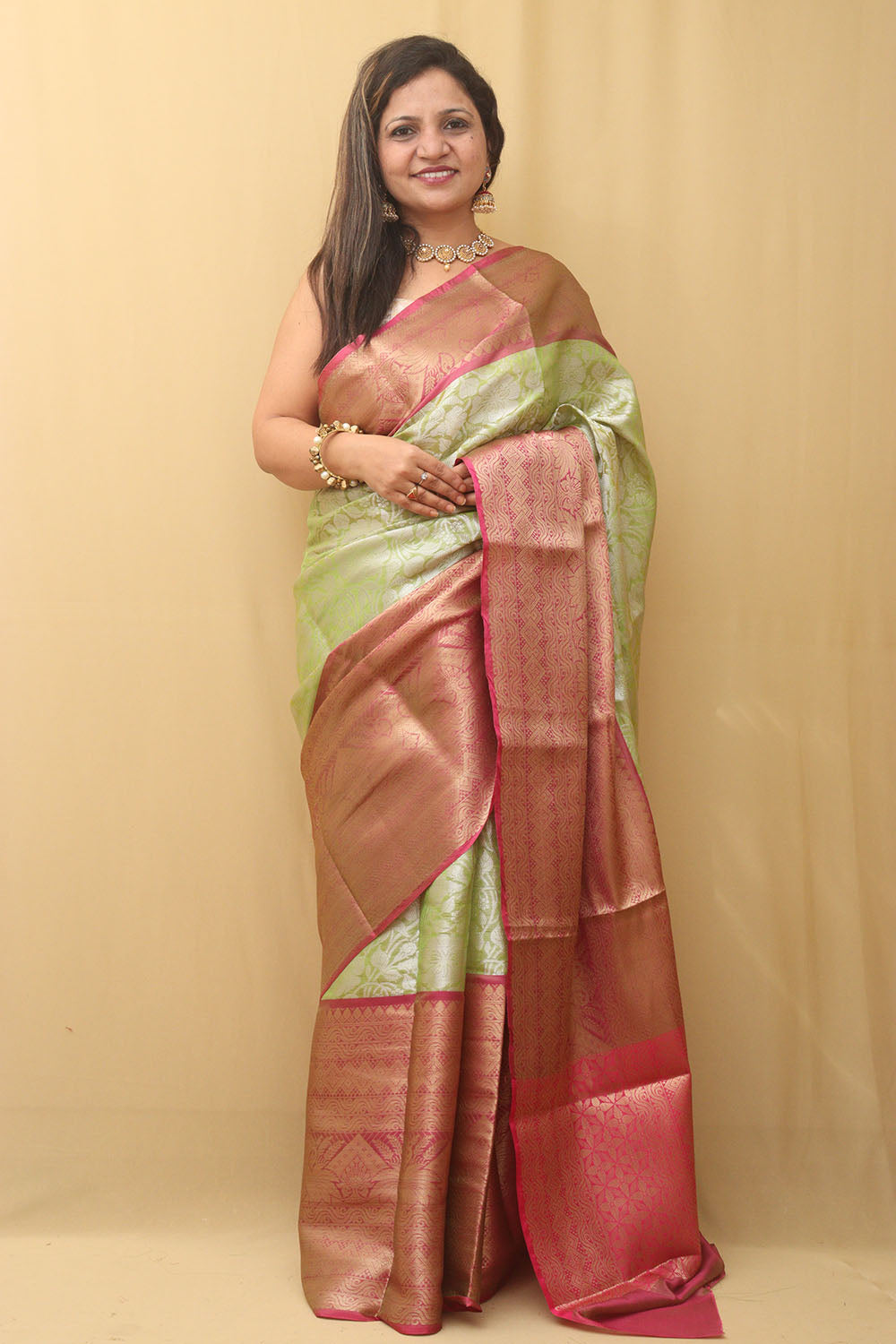 1 Min Ready To Wear - Green Kanjeevaram Silk Saree - Luxurion World