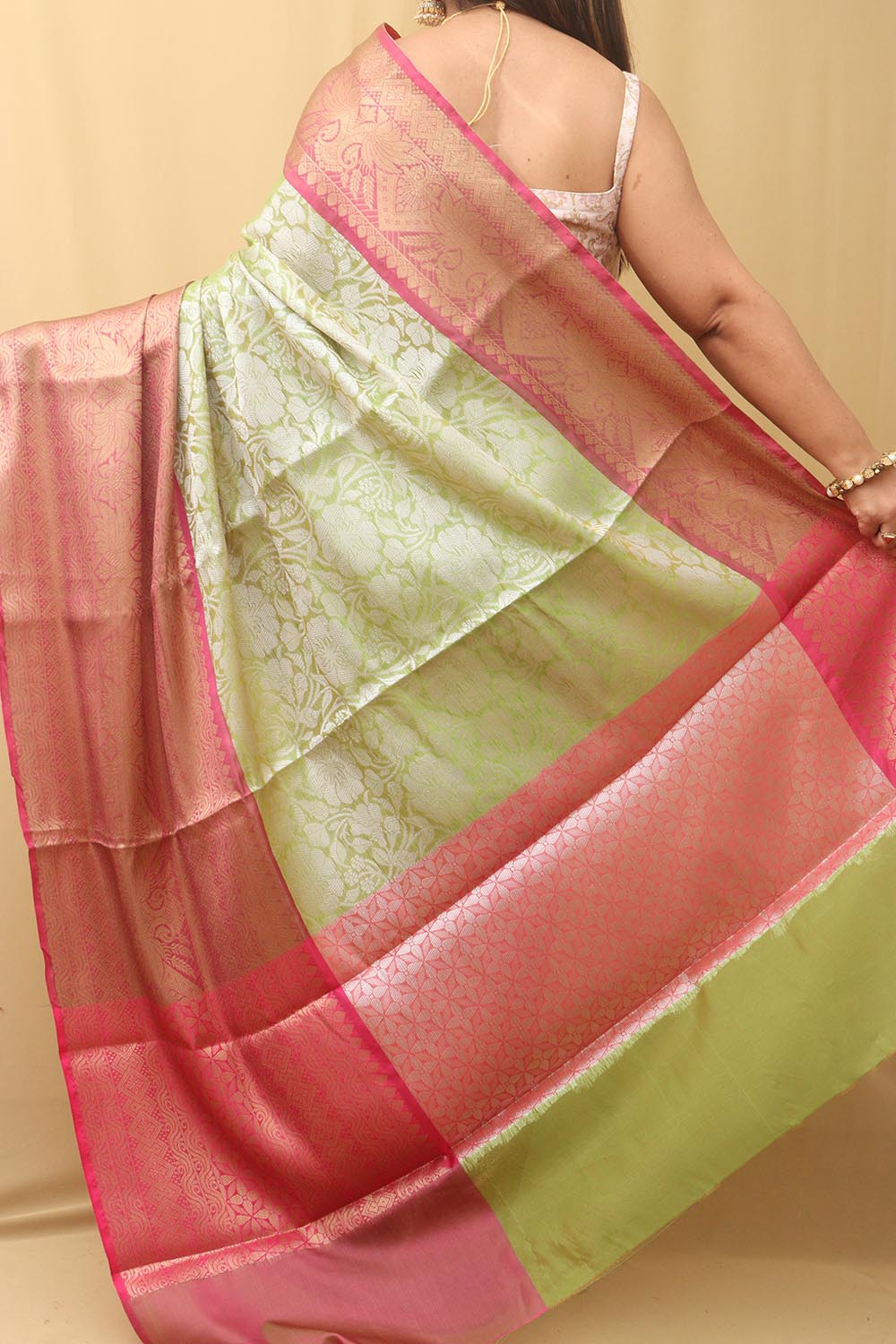 1 Min Ready To Wear - Green Kanjeevaram Silk Saree - Luxurion World