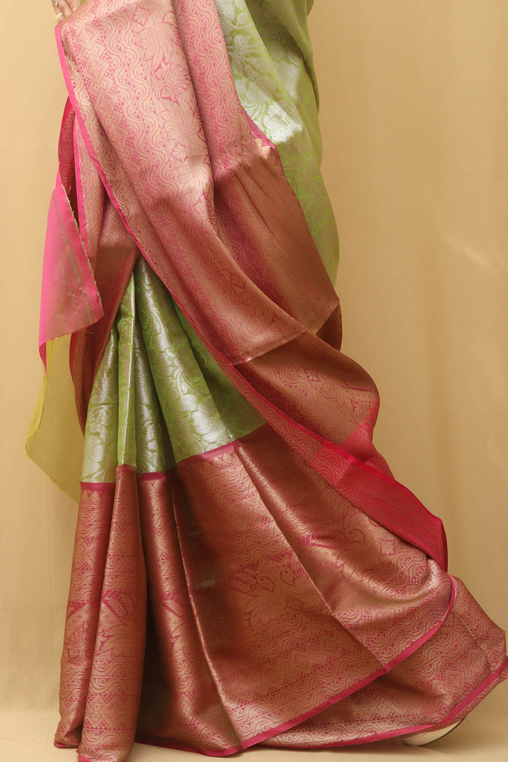 1 Min Ready To Wear - Green Kanjeevaram Silk Saree - Luxurion World