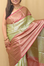 1 Min Ready To Wear - Green Kanjeevaram Silk Saree - Luxurion World