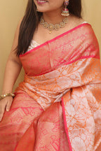 1 Min ready To Wear - Orange Kanjeevaram Silk Saree - Luxurion World