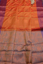 Orange Shot Kanjeevaram Silk Checks Saree - Luxurion World