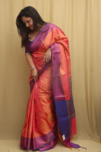 Pink Shot Kanjeevaram Silk Checks Saree - Elegant and Timeless - Luxurion World
