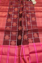 Elegant Maroon Kanjeevaram Silk Checks Saree - Luxurion World