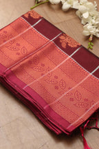 Elegant Maroon Kanjeevaram Silk Checks Saree - Luxurion World