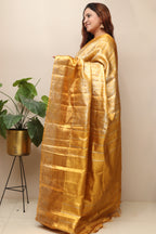 Luxurious Golden Pure Tissue Silk With Real Gold Zari Handloom Kanjeevaram Saree - Luxurion World