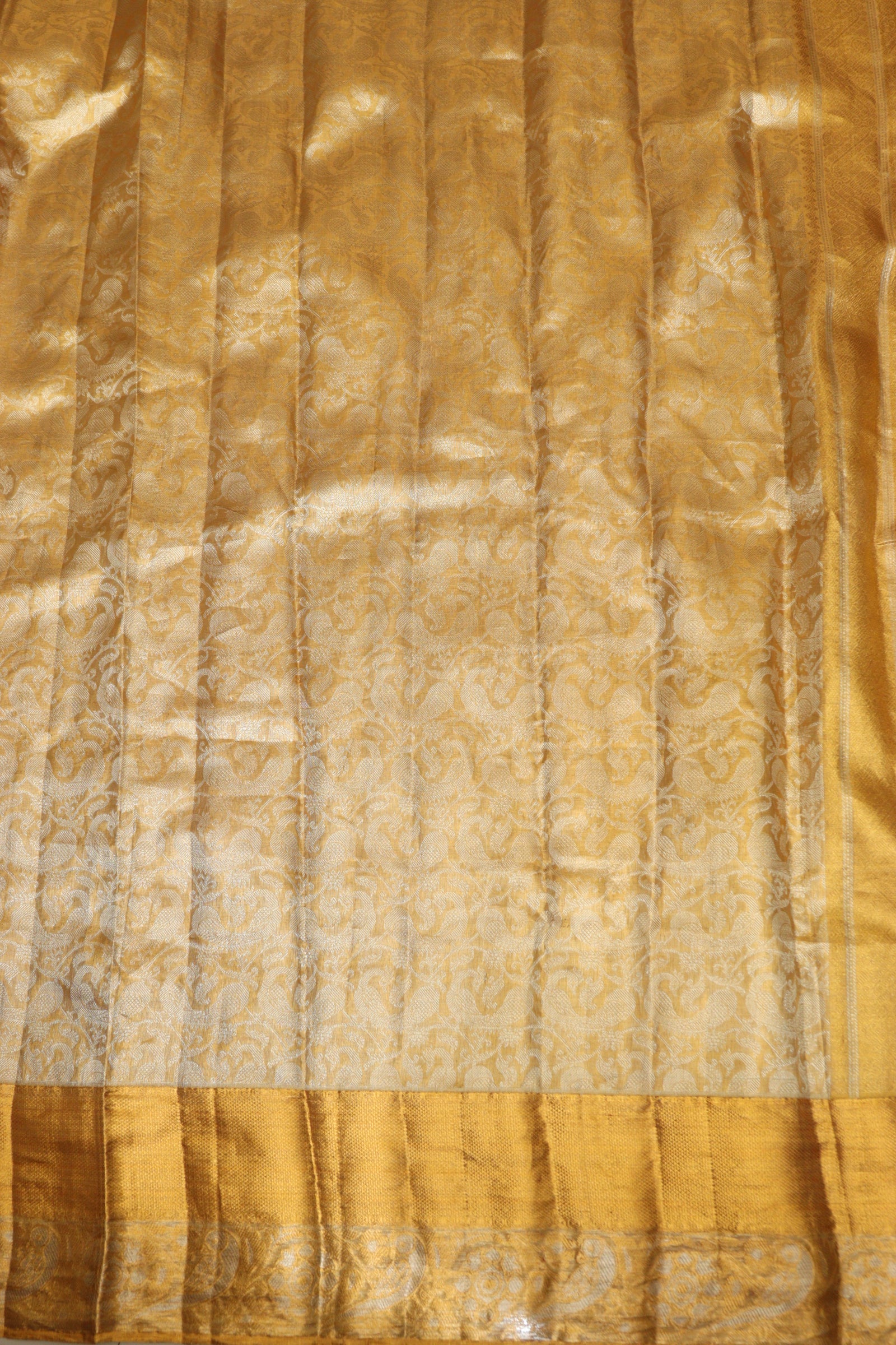 Luxurious Golden Pure Tissue Silk With Real Gold Zari Handloom Kanjeevaram Saree - Luxurion World