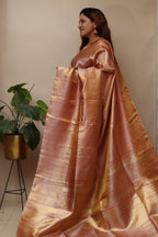 Pink Kanjeevaram Handloom Pure Tissue Silk Saree - Luxurion World