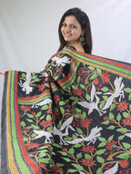 Exquisite Black Kantha Silk Saree with Hand Embroidery - Luxurion World
