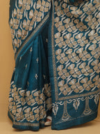 Exquisite Blue Kantha Silk Saree with Hand Embroidery - Luxurion World