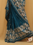 Exquisite Blue Kantha Silk Saree with Hand Embroidery - Luxurion World