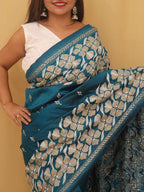 Exquisite Blue Kantha Silk Saree with Hand Embroidery - Luxurion World