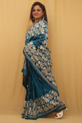 Exquisite Blue Kantha Silk Saree with Hand Embroidery - Luxurion World