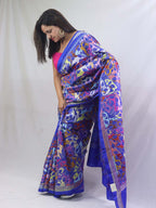 Stunning Blue Kantha Silk Saree with Hand Embroidery - Luxurion World