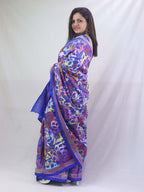 Stunning Blue Kantha Silk Saree with Hand Embroidery - Luxurion World