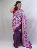 Exquisite Purple Kantha Silk Saree with Hand Embroidery - Luxurion World