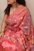 Pretty in Pink: Hand Embroidered Kantha Silk Saree - Luxurion World