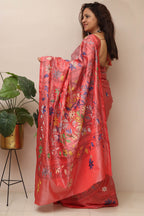 Pretty in Pink: Hand Embroidered Kantha Silk Saree - Luxurion World