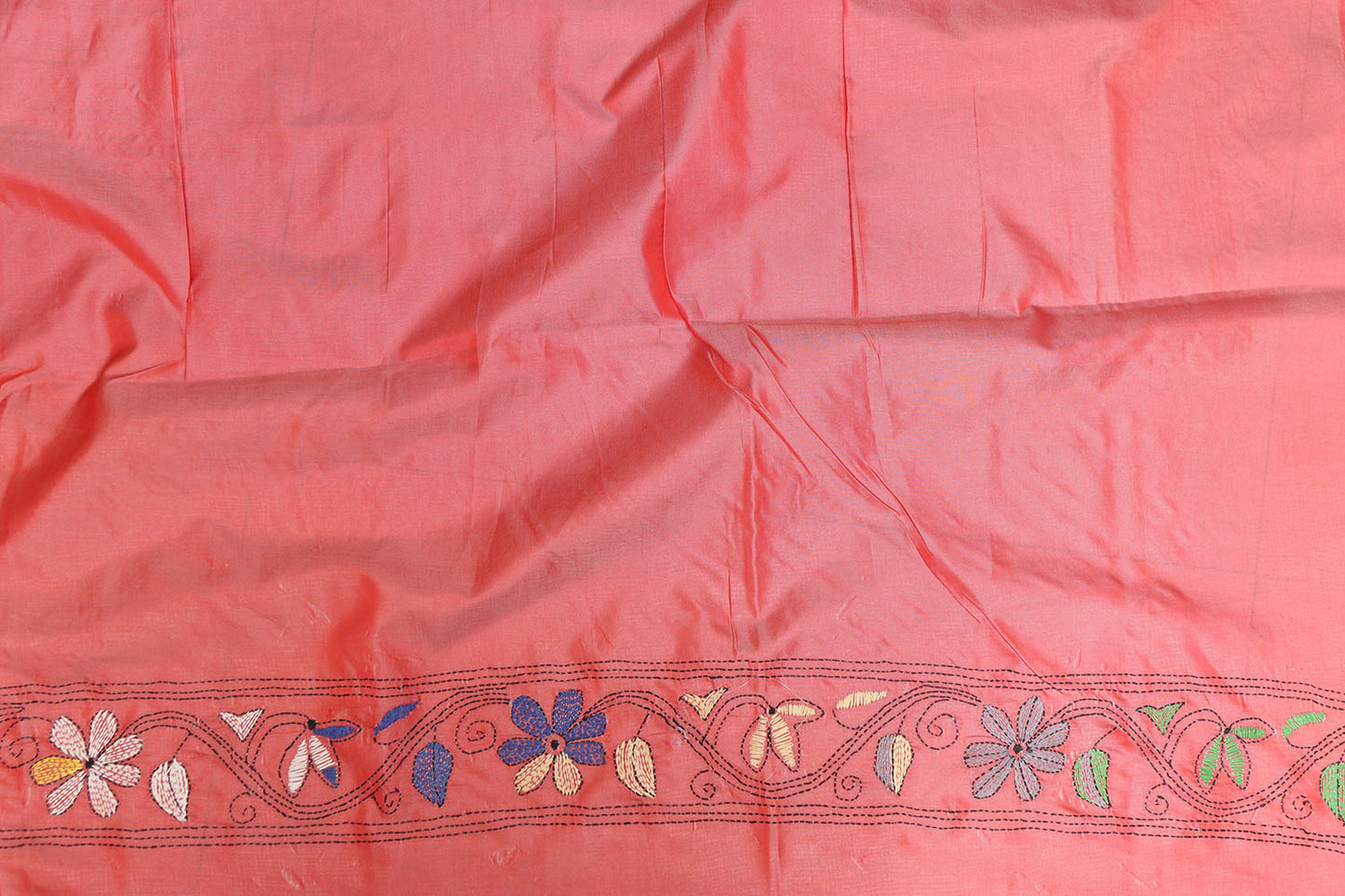 Pretty in Pink: Hand Embroidered Kantha Silk Saree