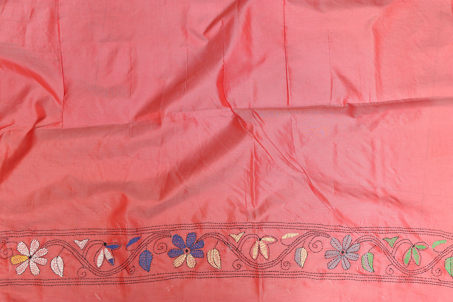 Pretty in Pink: Hand Embroidered Kantha Silk Saree - Luxurion World