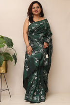 Green Hand Embroidered Kantha Silk Saree - Luxurion World