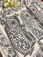 White Kantha Silk Saree Hand Embroidered Elegant