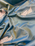 Blue Shot Kantha Silk Saree Hand Embroidered Festive