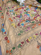 Pastel Kantha Silk Saree Hand Embroidered