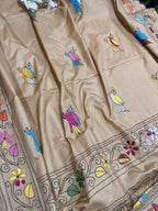 Pastel Kantha Silk Saree Hand Embroidered