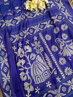 Blue Hand Embroidered Kantha Silk Saree