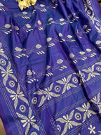 Blue Hand Embroidered Kantha Silk Saree