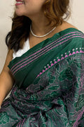 Green Hand Embroidered Kantha Silk Saree - Luxurion World