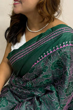 Green Hand Embroidered Kantha Silk Saree - Luxurion World