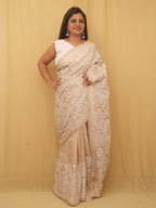 Pastel Hand Embroidered Kantha Pure Tussar Silk Saree - Luxurion World