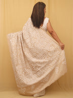 Pastel Hand Embroidered Kantha Pure Tussar Silk Saree - Luxurion World