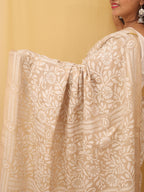 Pastel Hand Embroidered Kantha Pure Tussar Silk Saree - Luxurion World
