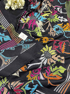 Exquisite Black Kantha Silk Saree with Hand Embroidery - Luxurion World