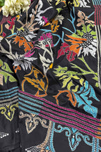 Exquisite Black Kantha Silk Saree with Hand Embroidery - Luxurion World