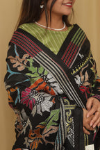 Exquisite Black Kantha Silk Saree with Hand Embroidery - Luxurion World