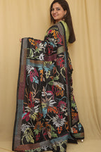 Exquisite Black Kantha Silk Saree with Hand Embroidery - Luxurion World